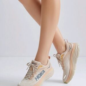 Hoka Women's Peach and Light Blue Lightweight Running Sneakers